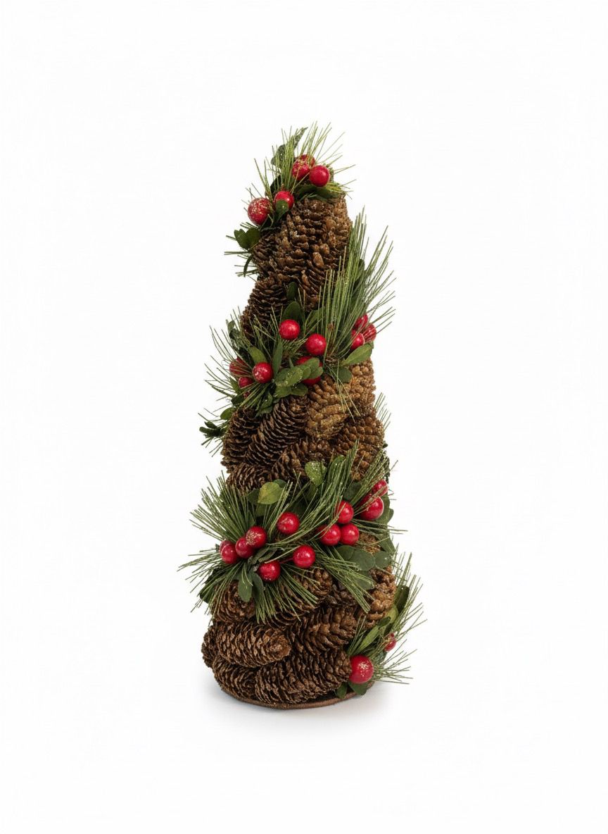 Mini Árvore de Natal com Pinhas e Frutinhas Vermelhas – 30cm