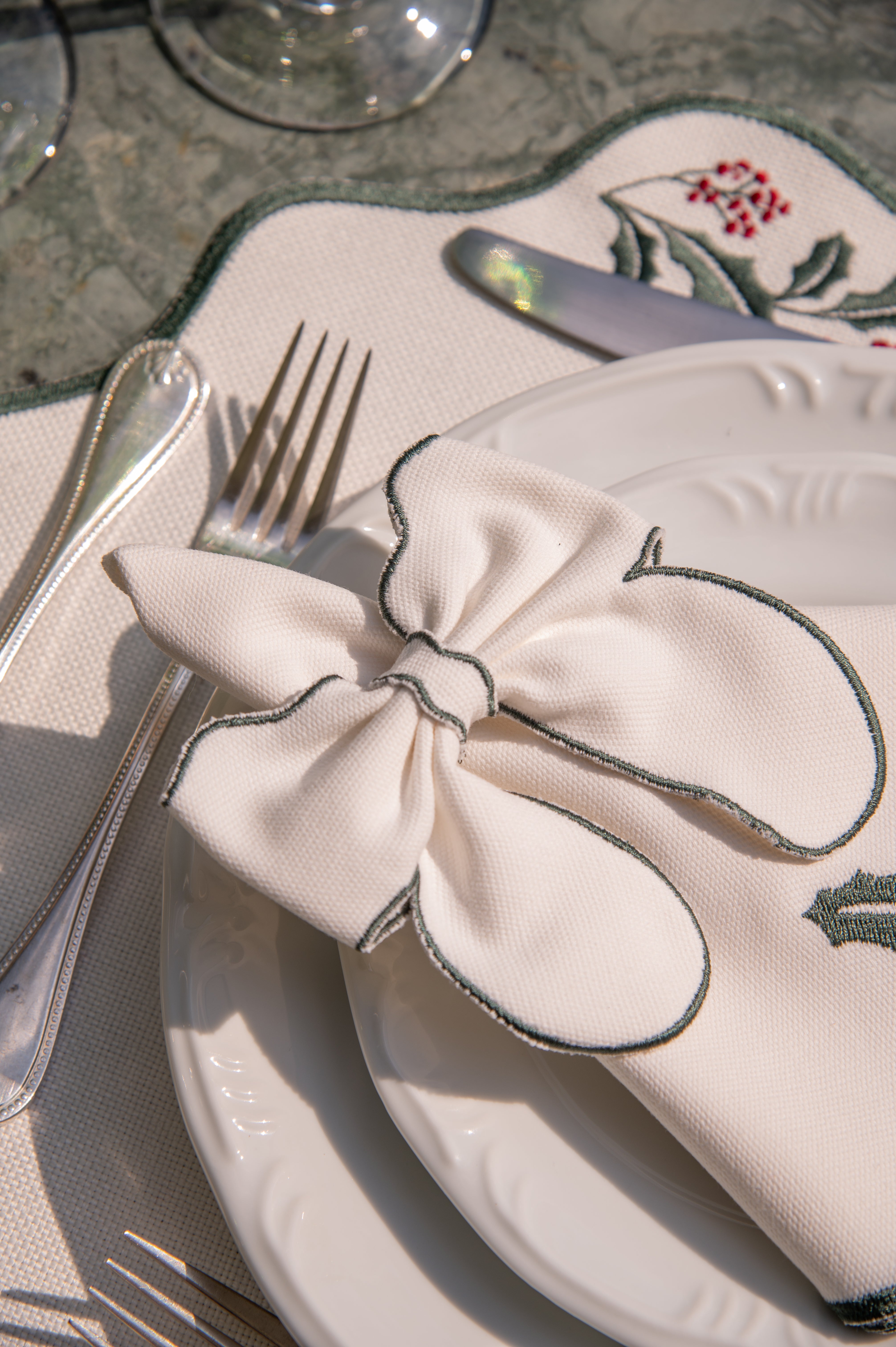 Porta Guardanapo Laço – Coleção Raminhos de Natal Verde