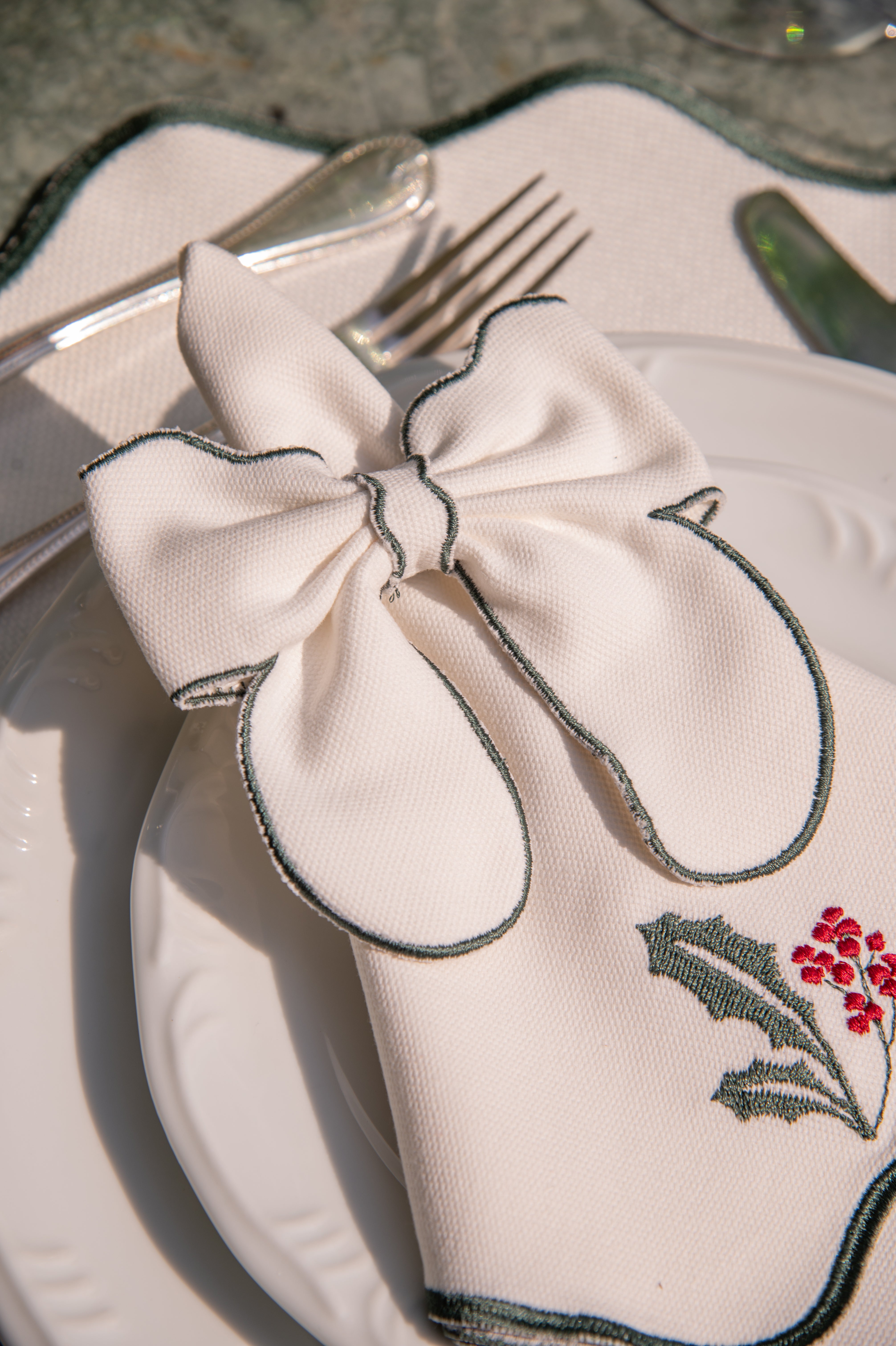 Porta Guardanapo Laço – Coleção Raminhos de Natal Verde