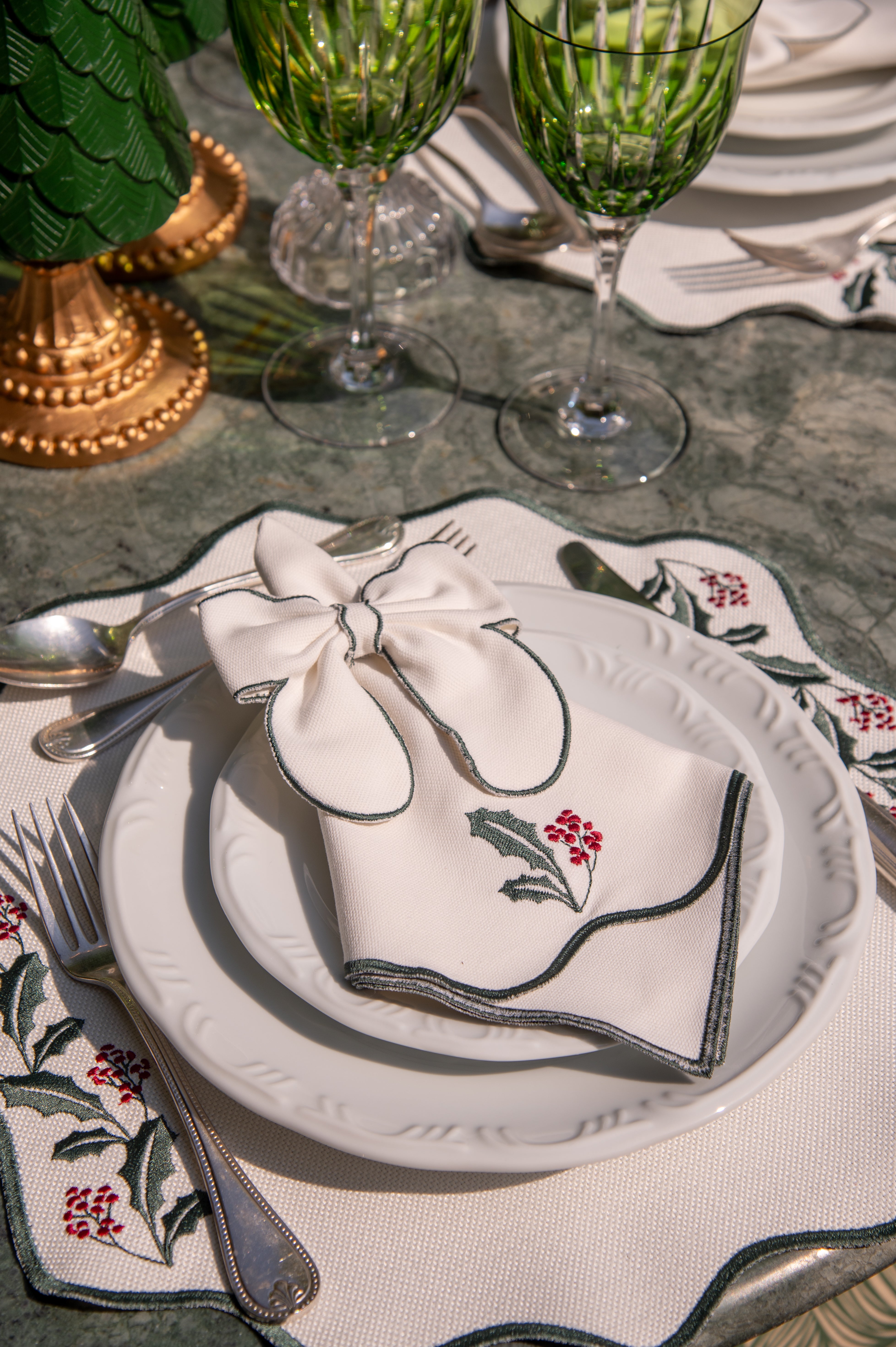 Porta Guardanapo Laço – Coleção Raminhos de Natal Verde