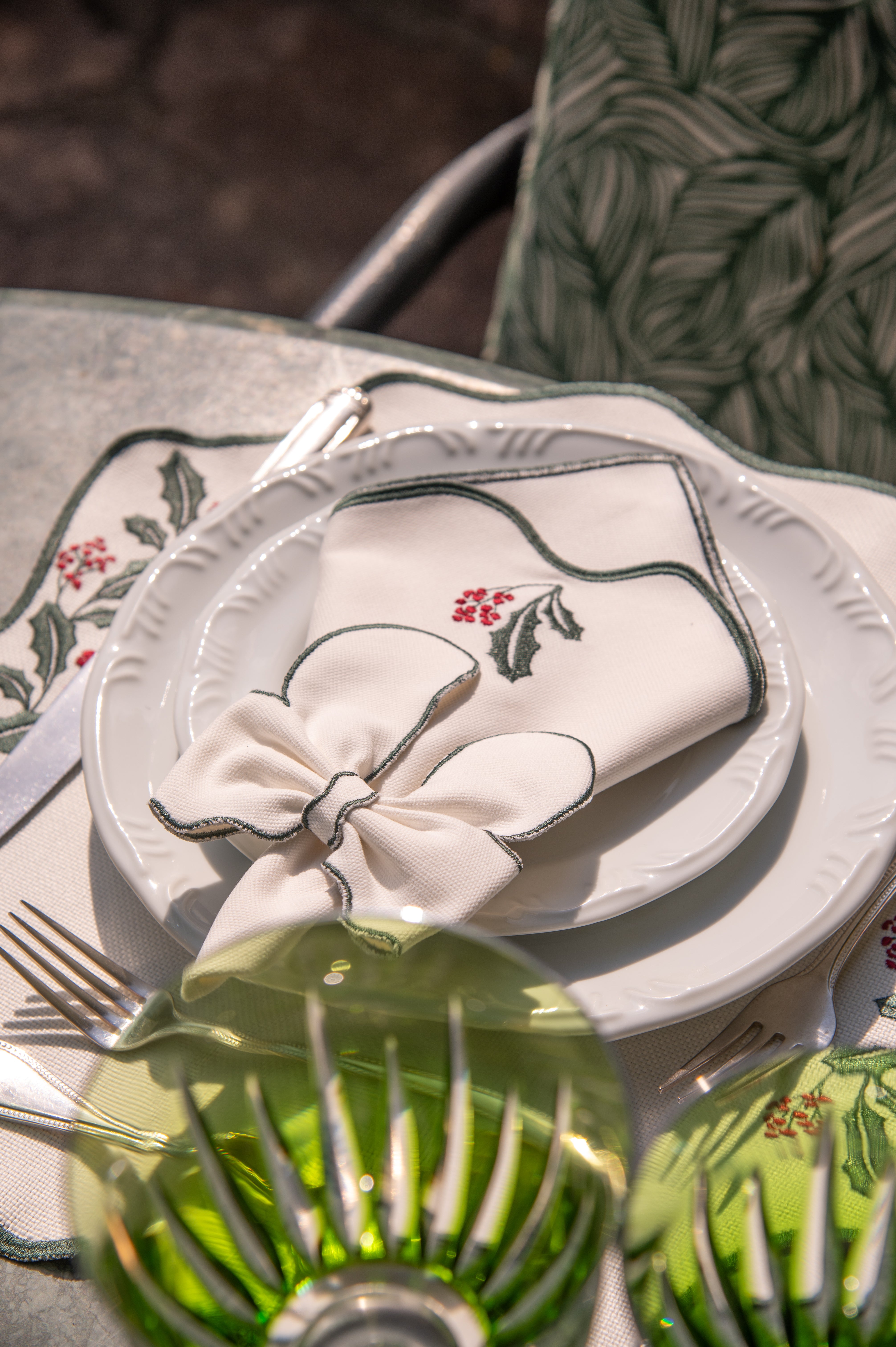 Porta Guardanapo Laço – Coleção Raminhos de Natal Verde