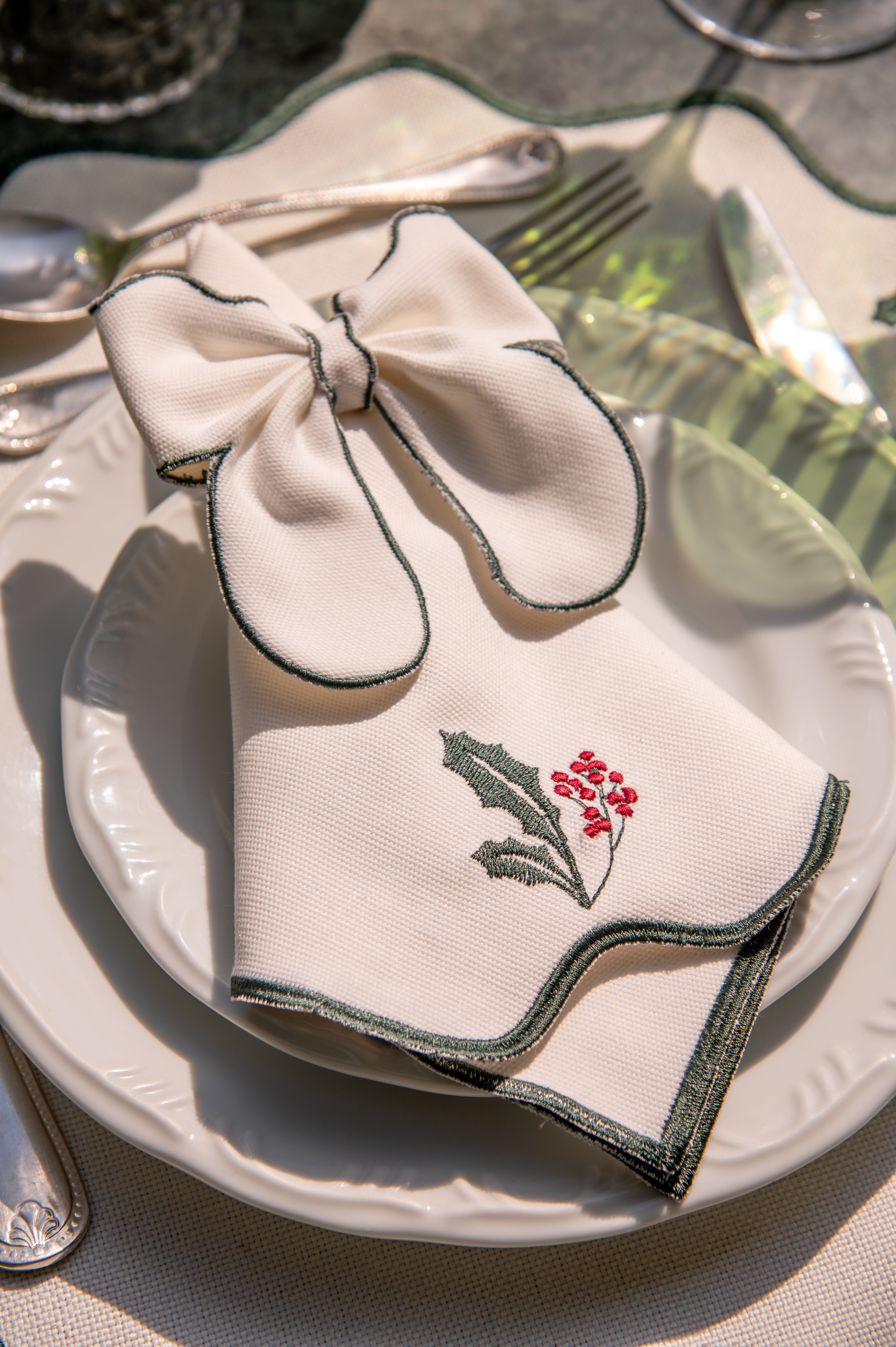 Porta Guardanapo Laço – Coleção Raminhos de Natal Verde