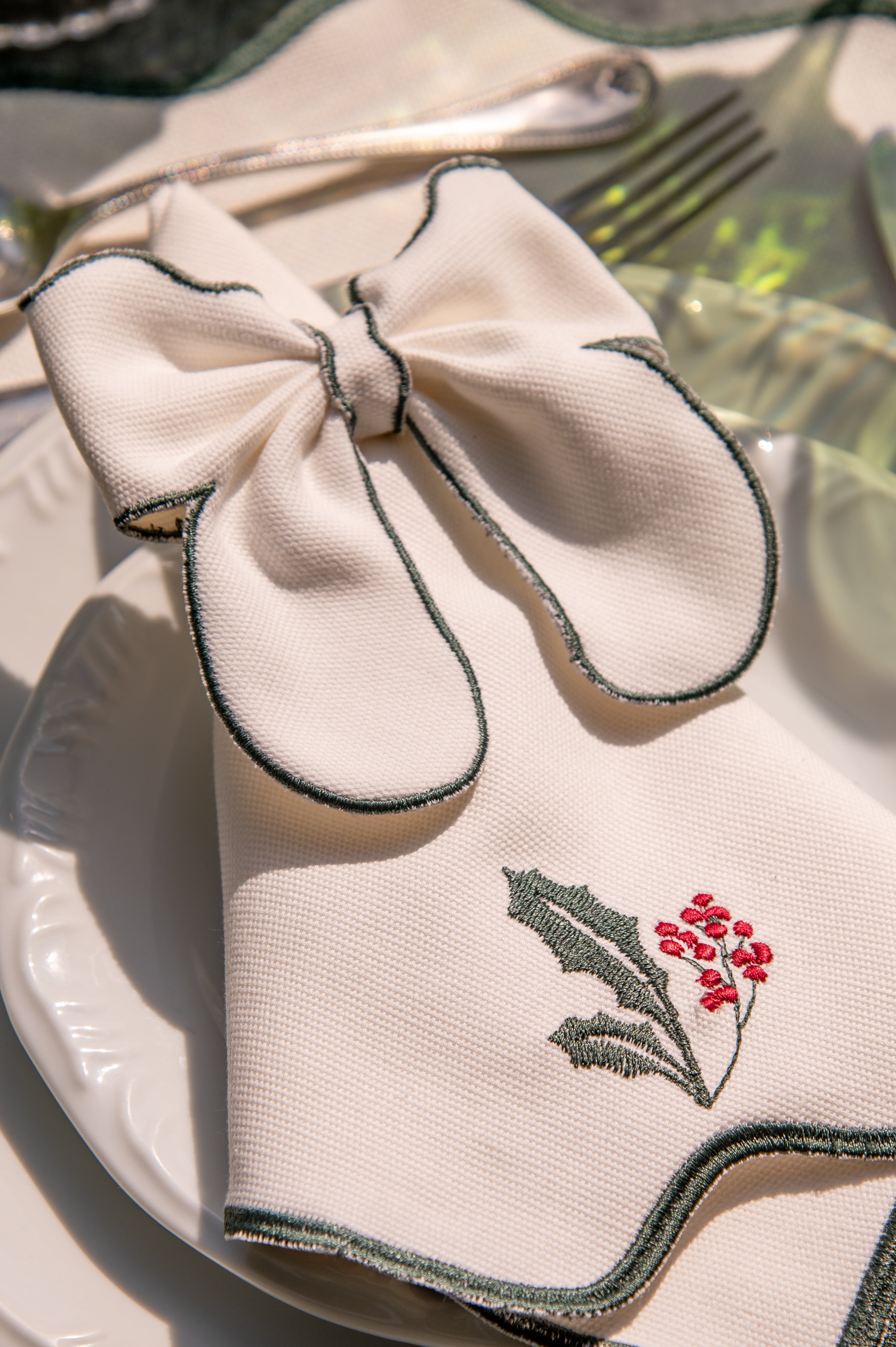 Porta Guardanapo Laço – Coleção Raminhos de Natal Verde