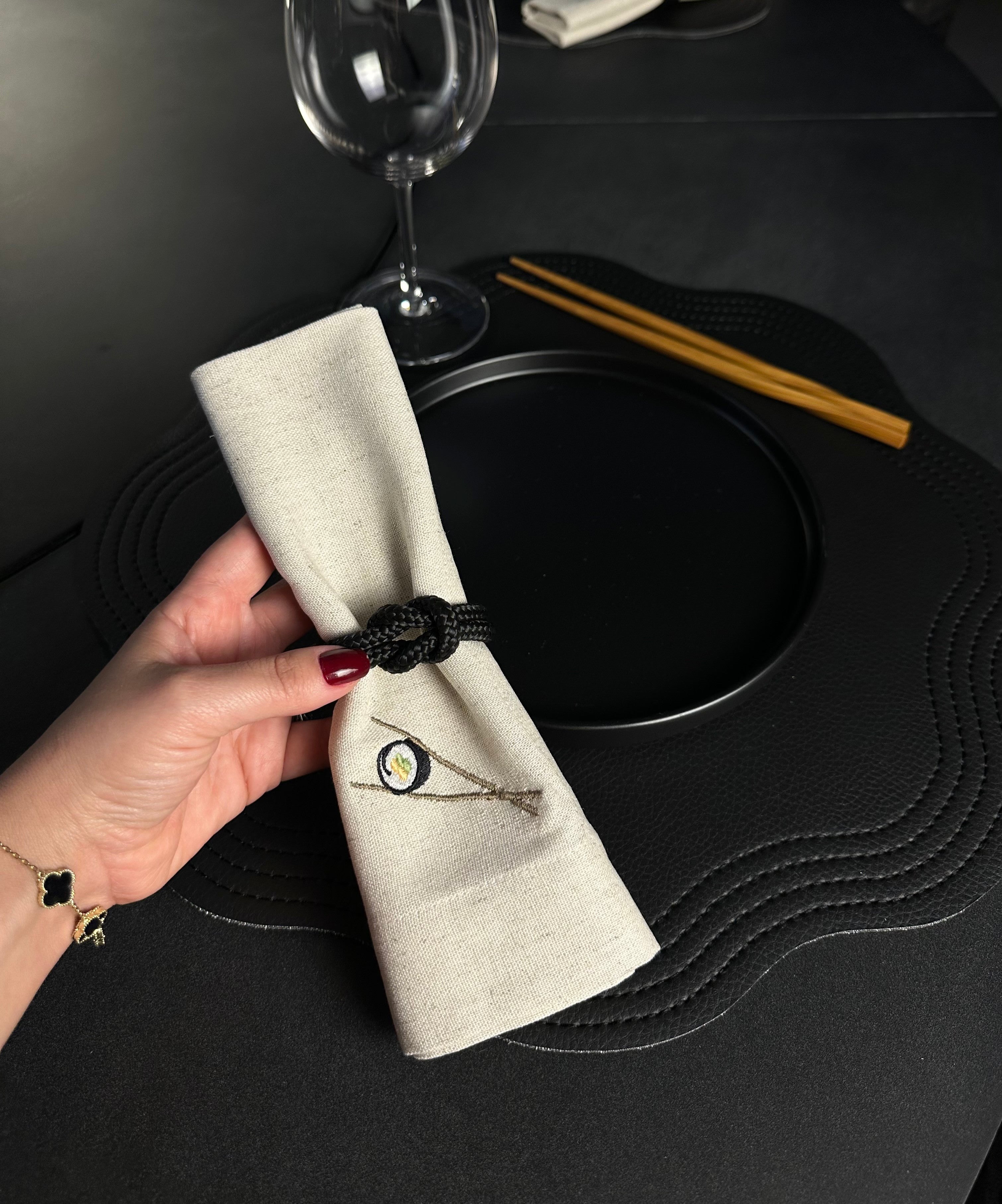 Porta Guardanapo Cordão Náutico Preto