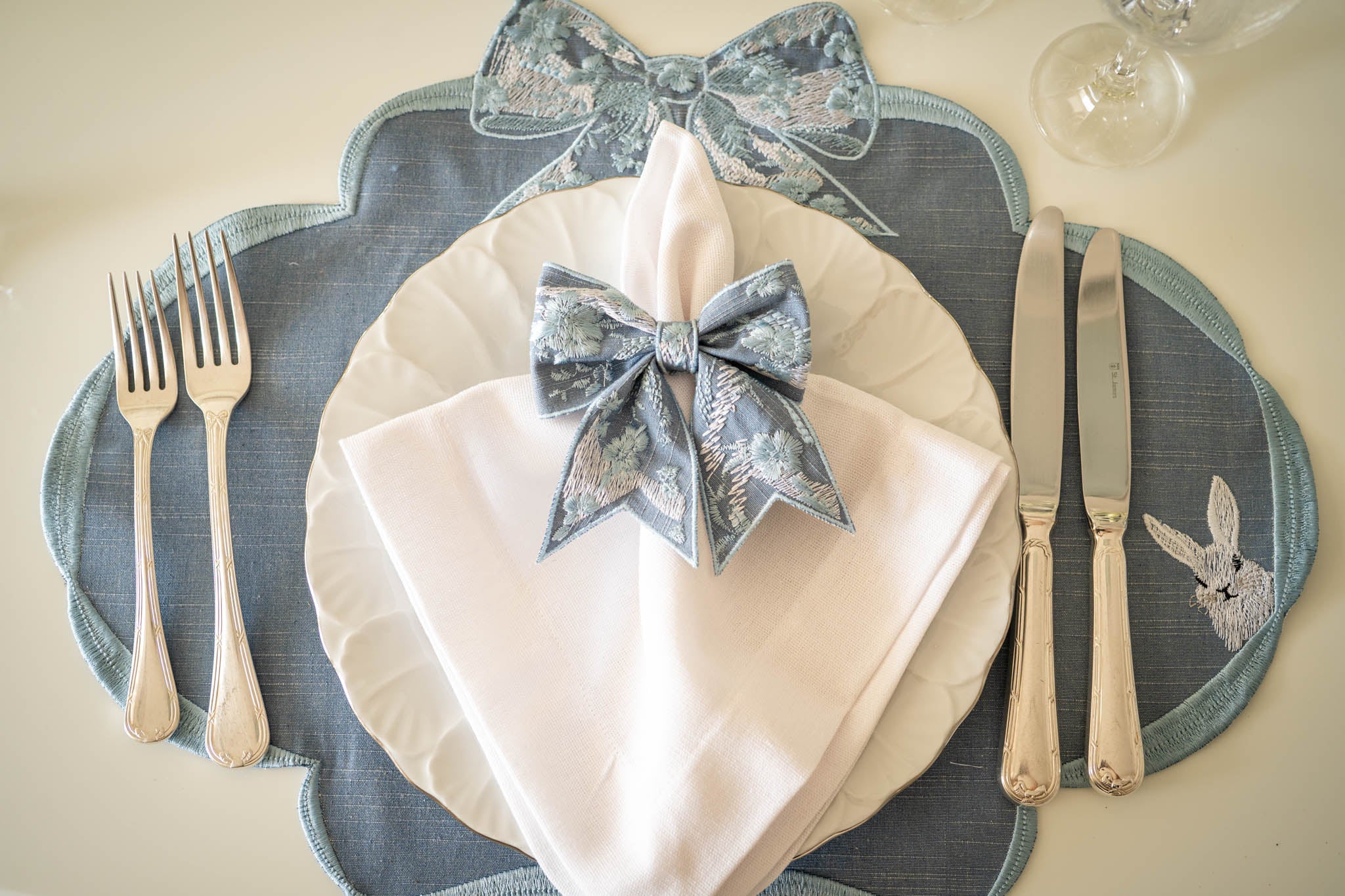 Lugar Americano Laço de Páscoa Azul