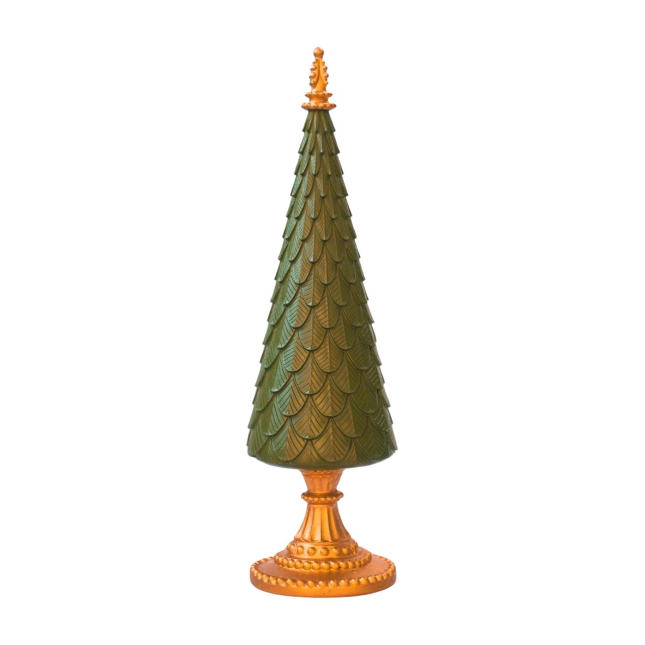 Árvore Decorativa Verde e Dourada em Resina