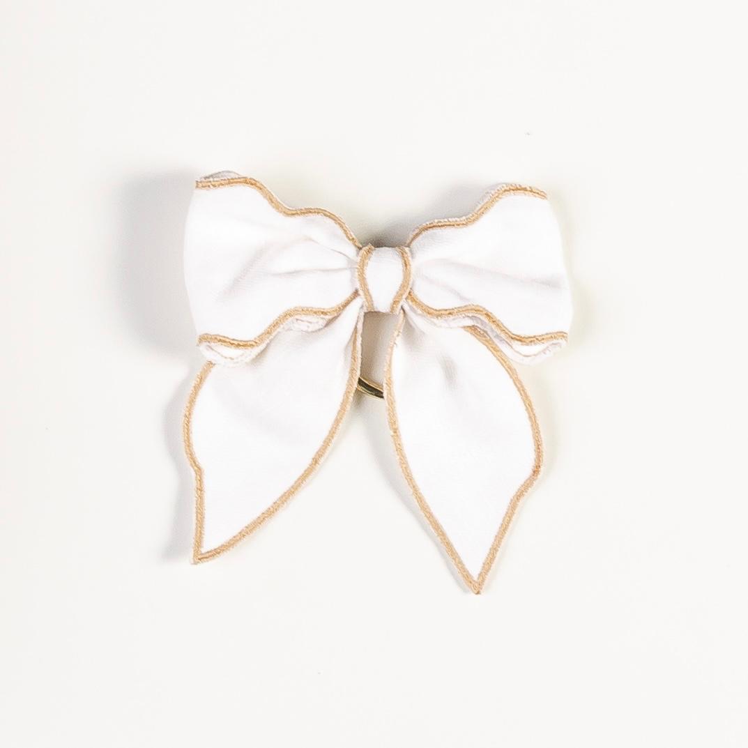 Porta-Guardanapo Laço Branco com Dourado