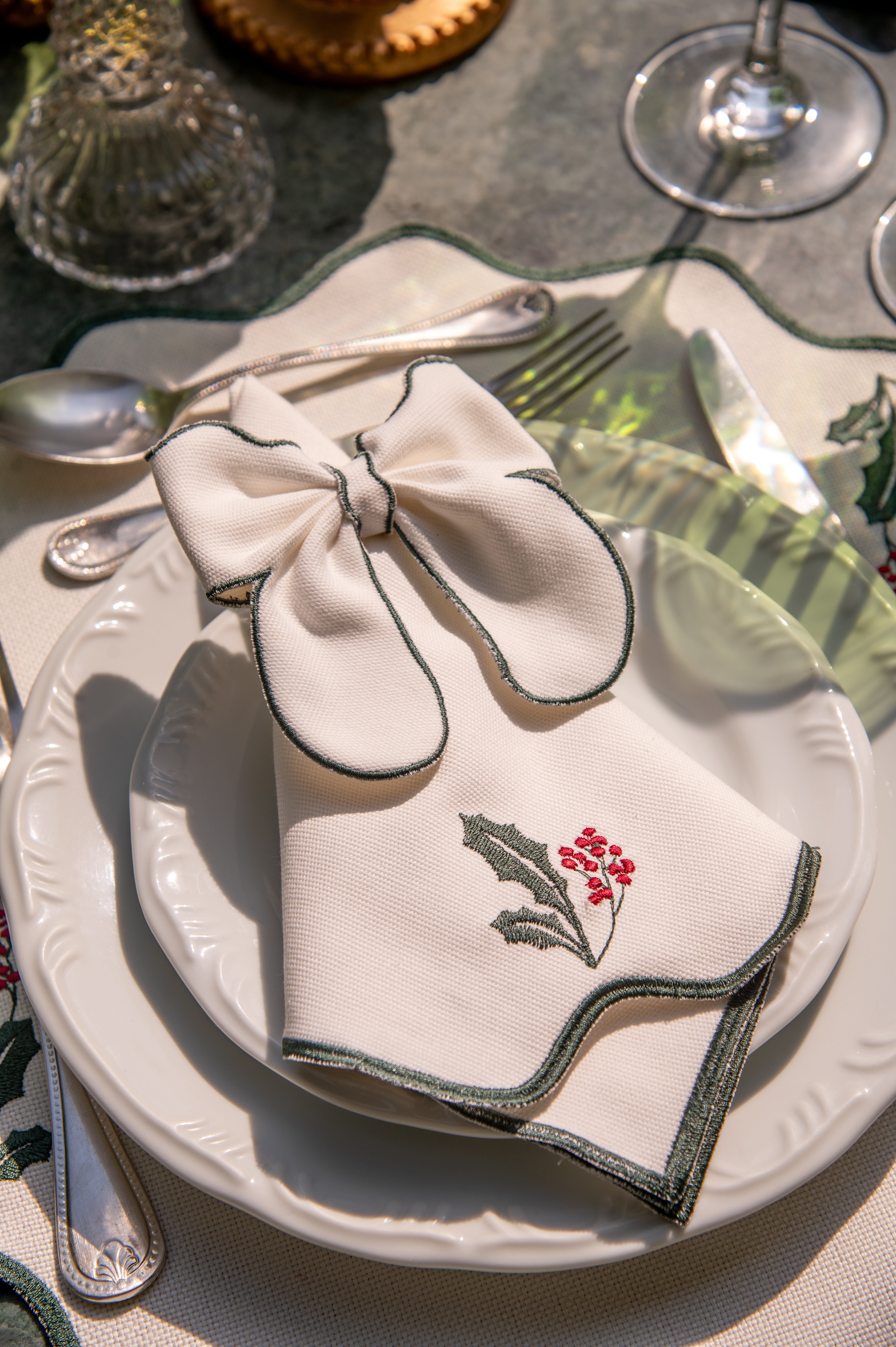 Porta Guardanapo Laço – Coleção Raminhos de Natal Verde